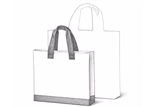 Pencil illustration of two paper shopping bags of different sizes.