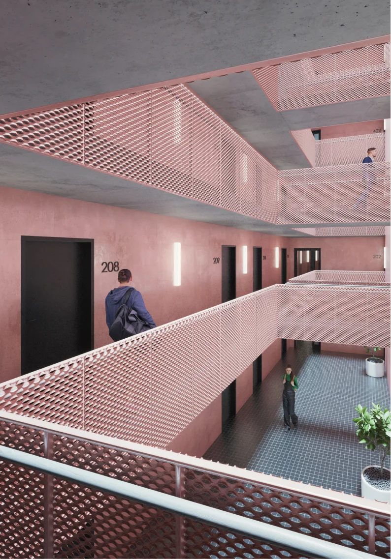 Vizualizace atria bytového domu Modřanská Zahrada