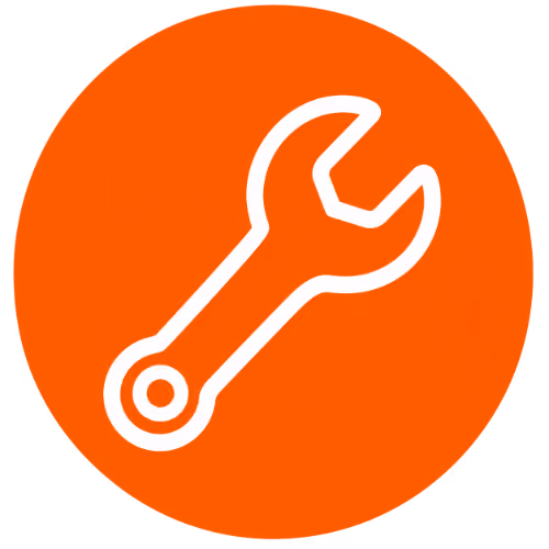 Orange circle with a wrench inside