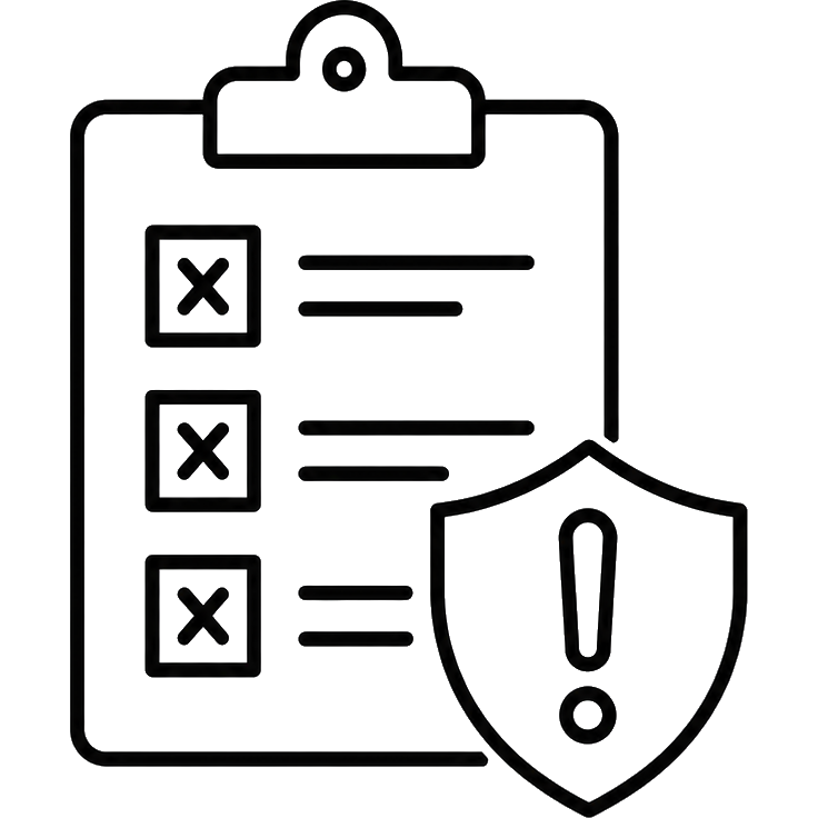 Inspection checklist with crosses and warning shield
