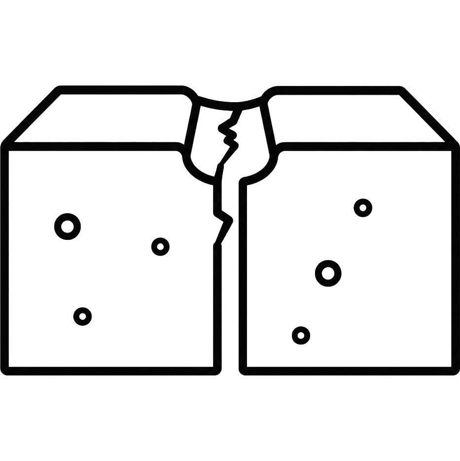 Two wall sections splitting apart at a crack