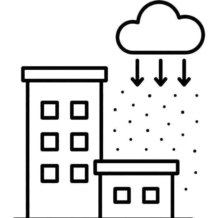 Cloud raining particles onto buildings