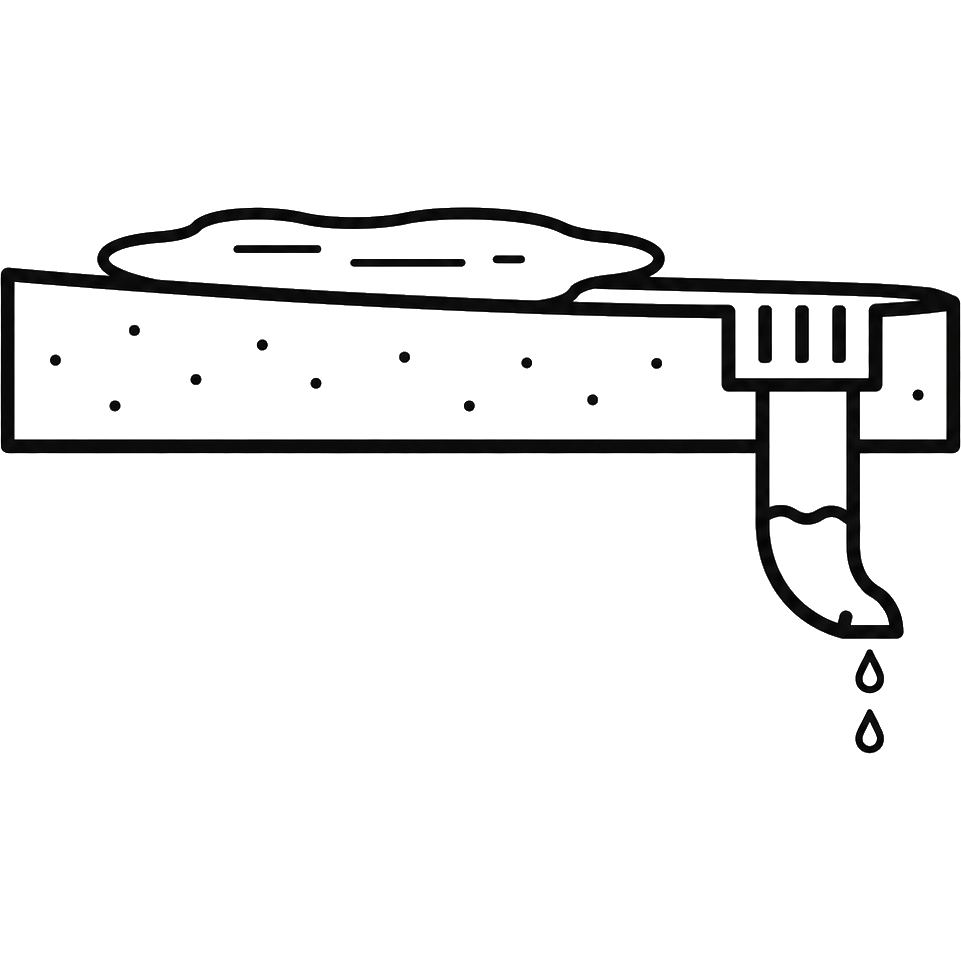Water pooling on a slab and overflowing the edge