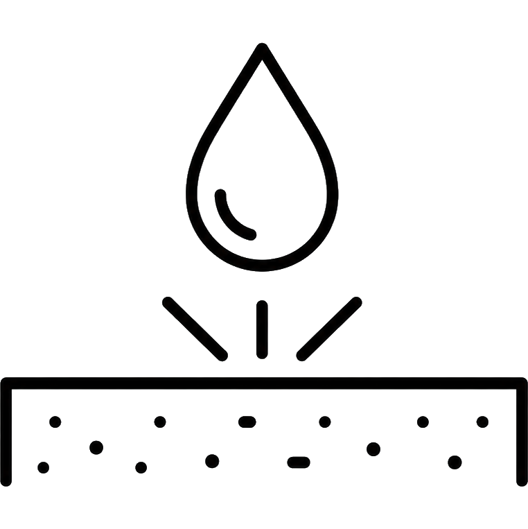 Water droplet with impact lines penetrating a surface
