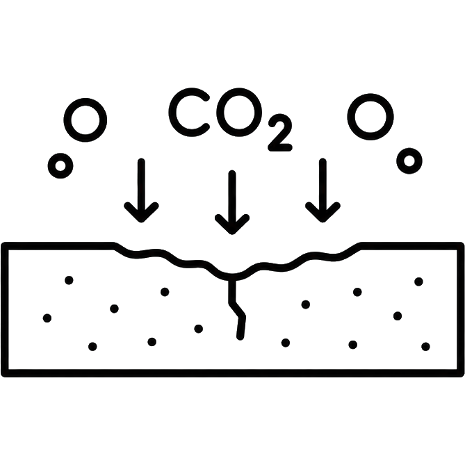 CO₂ absorbing into concrete forming a crack