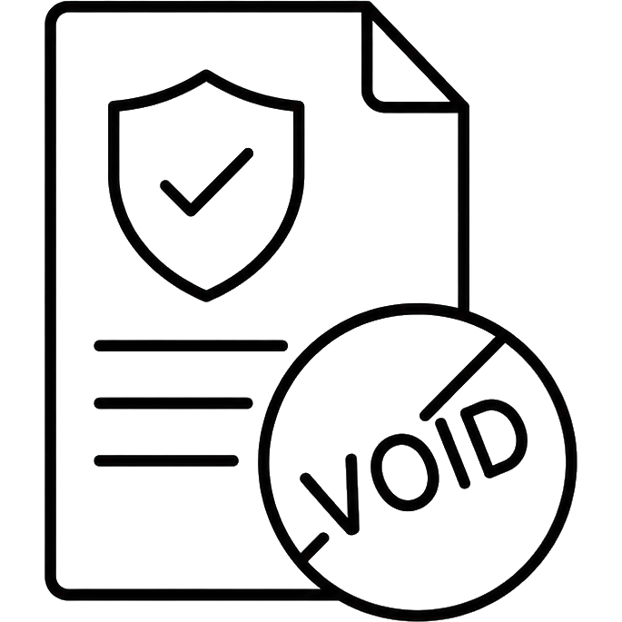 Certificate marked VOID over a shield