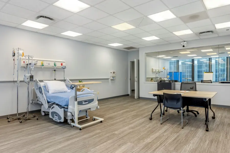 Hospital simulation room in L&E's Chicago Medical Simulation Suite