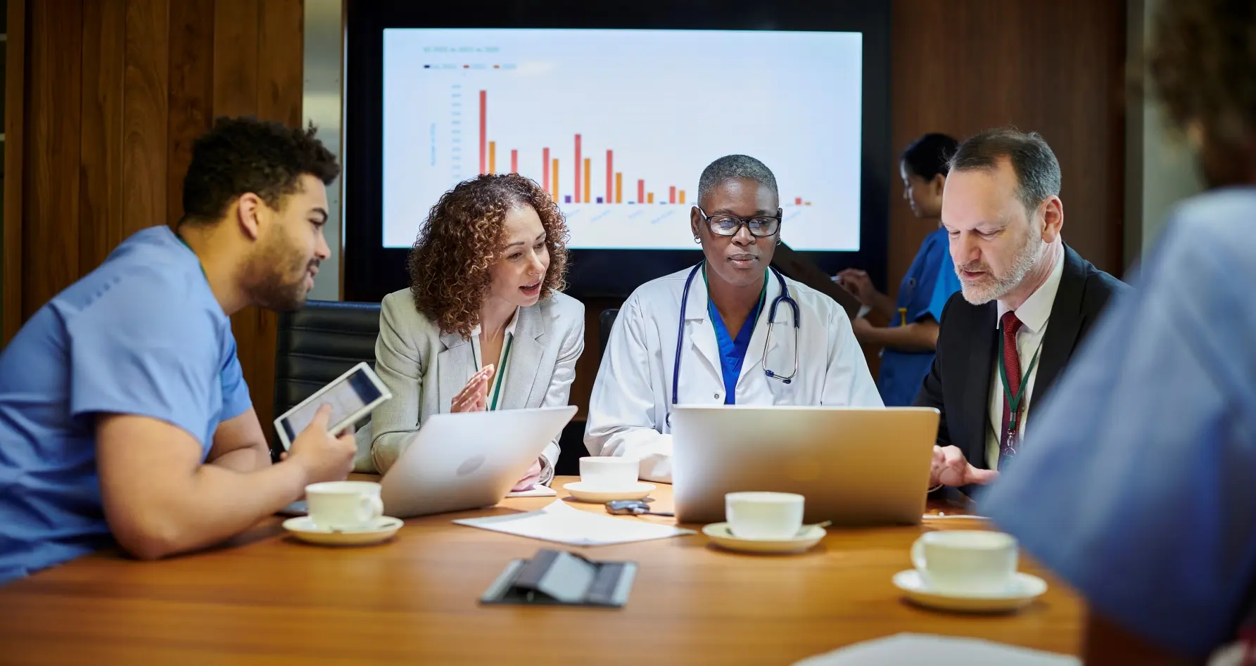Healthcare team reviewing study data together