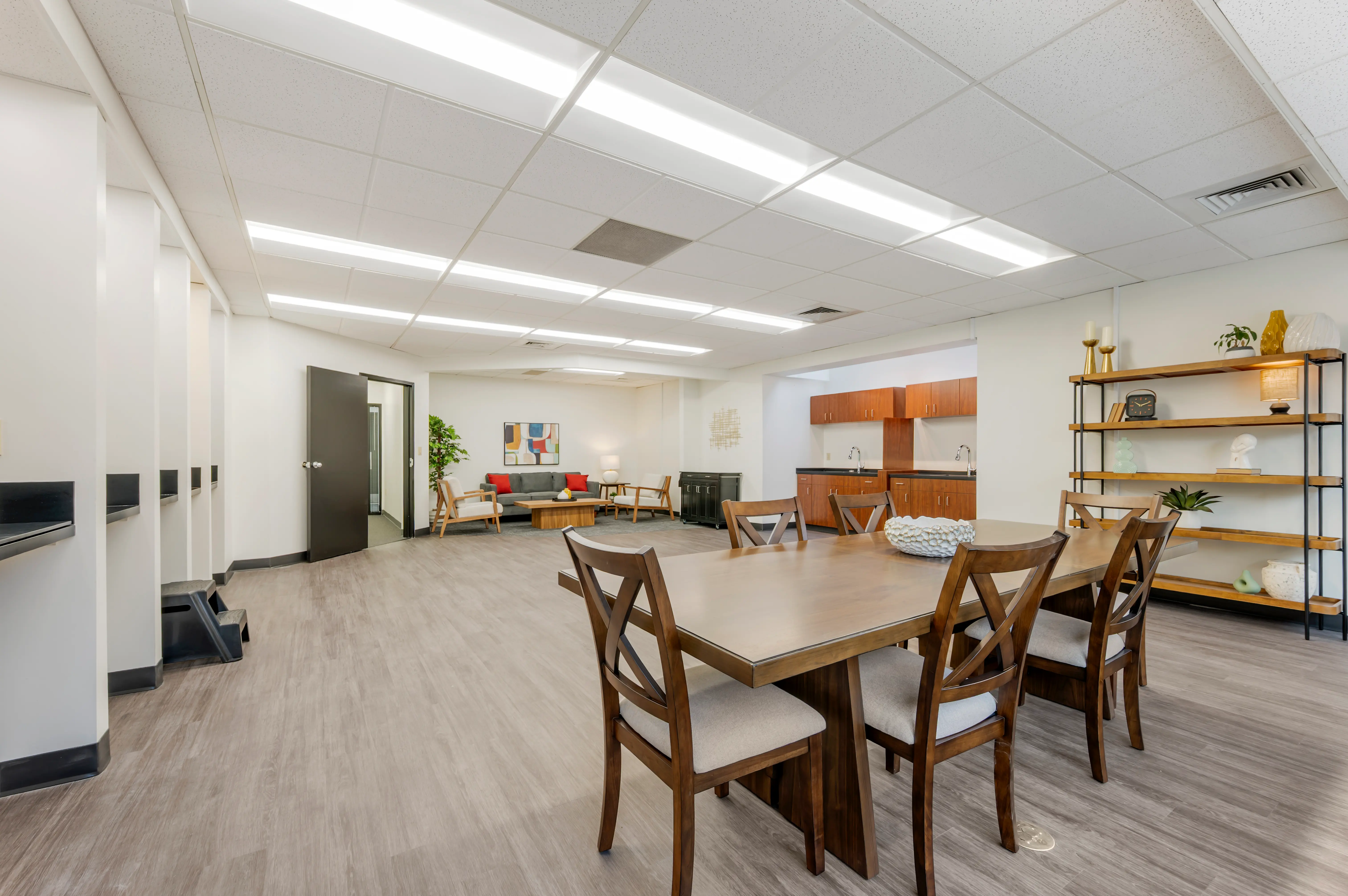 Queen City conference space with client kitchenette for market research teams at L&E Research Cincinnati