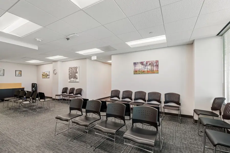 Secondary lounge seating area tailored for incoming consumer focus group participants at L&E Research Denver.