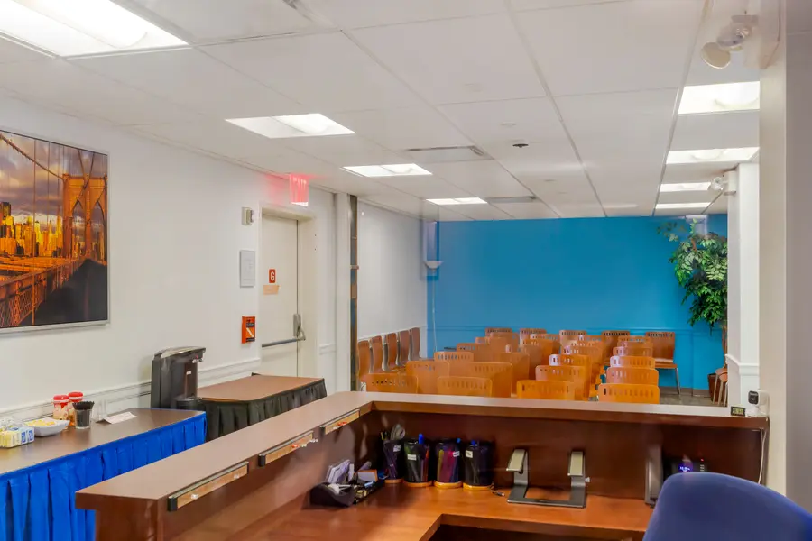 Participant waiting area at the L&E Research New York City research facility
