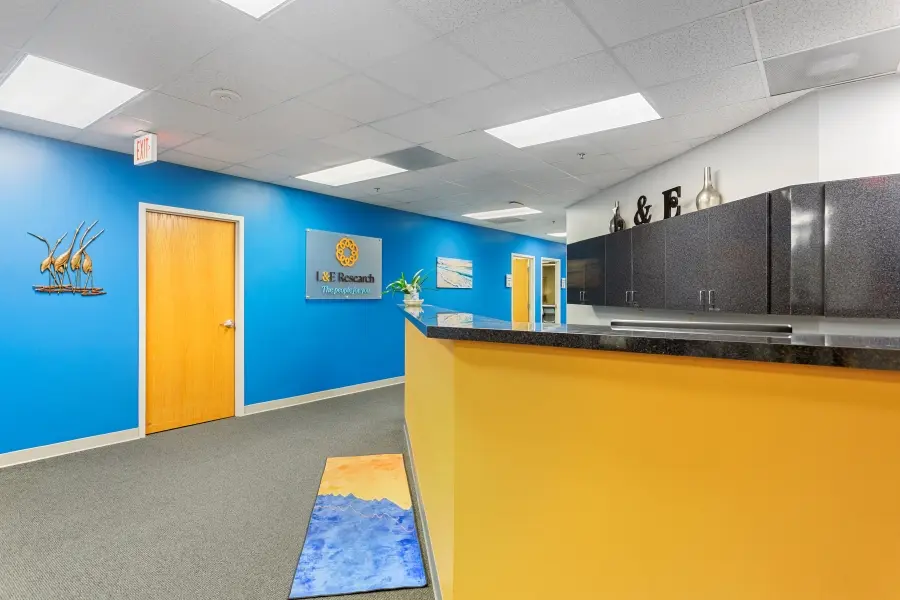 Reception desk at the L&E Research Tampa market research facility