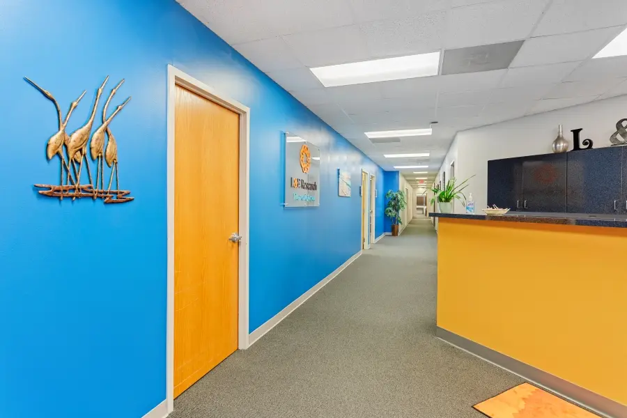 Hallway and reception area at the L&E Research Tampa research facility