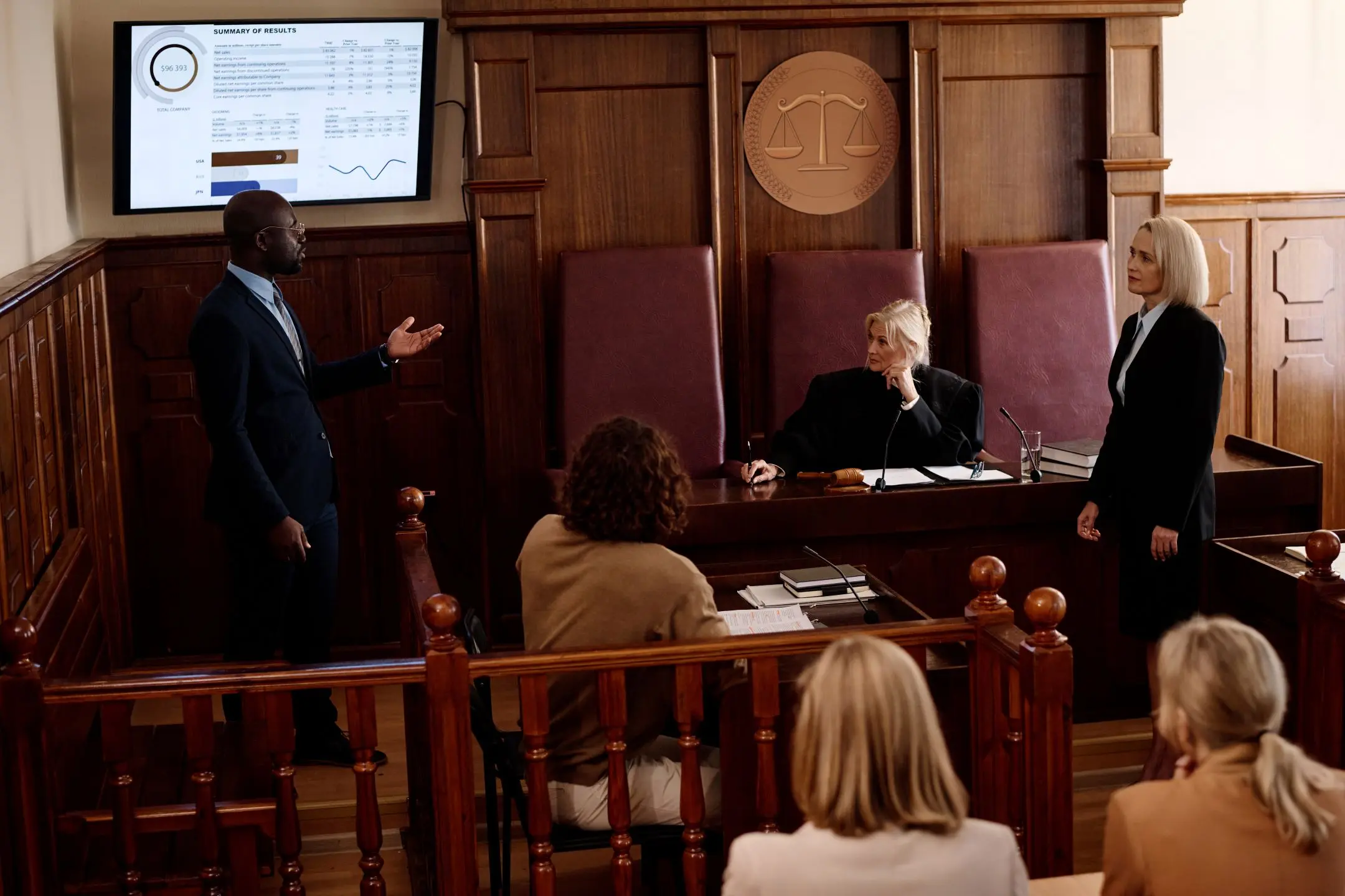 Lawyer addressing a courtroom