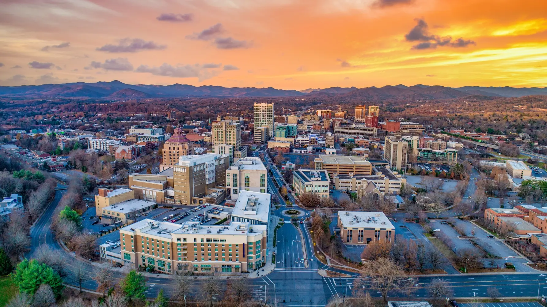 Overhead view of Asheville in North Carolina