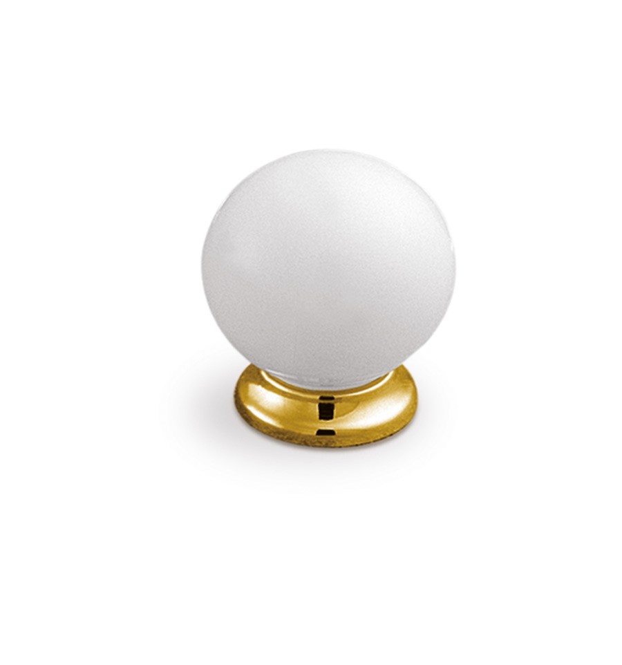 pomo orb blanco mate con ribete dorado