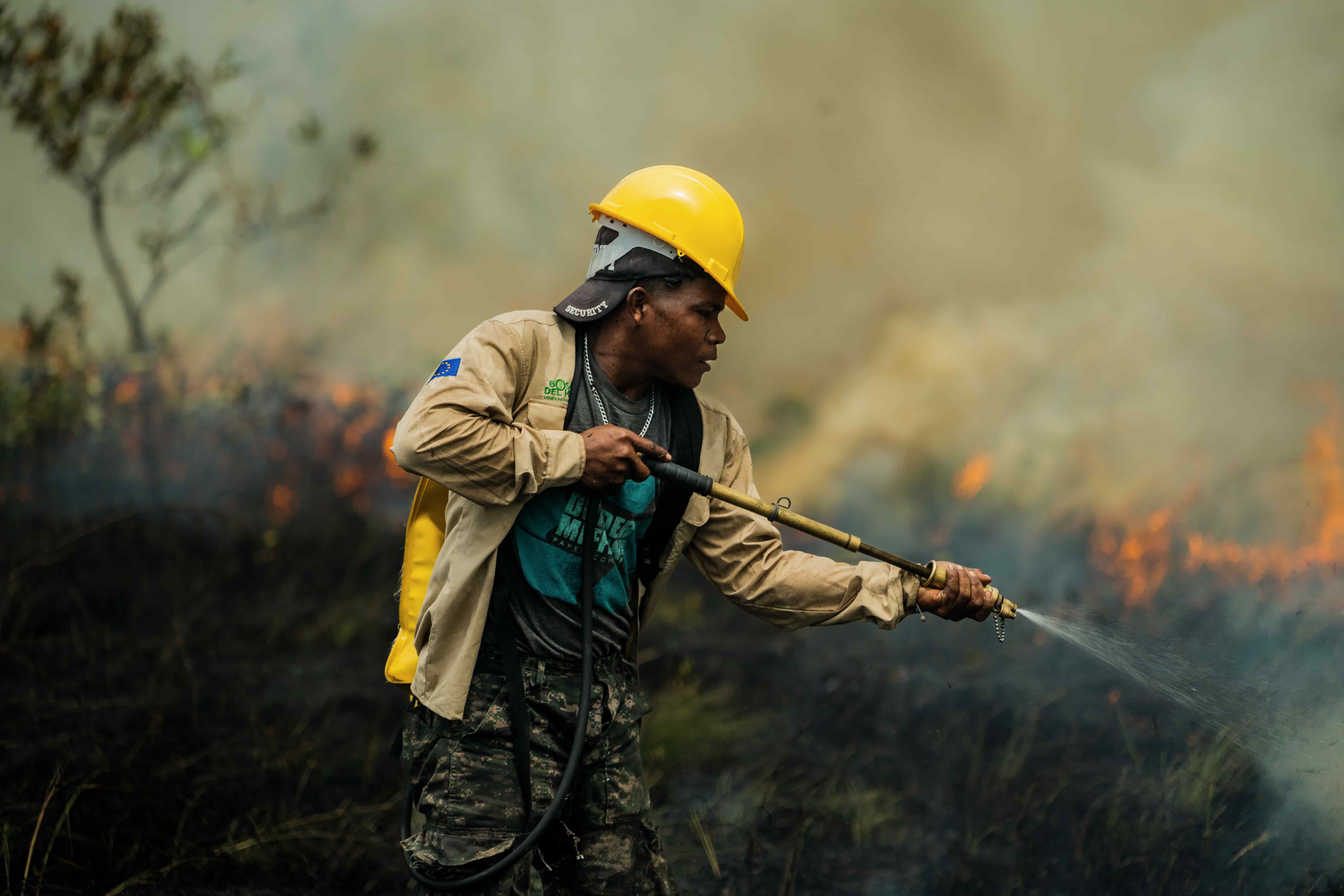 A fire brigade at work during the dry season