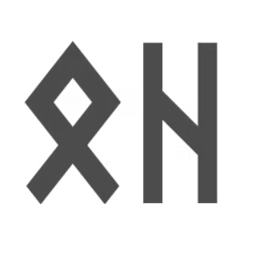 Two dark gray rune symbols on a white background.