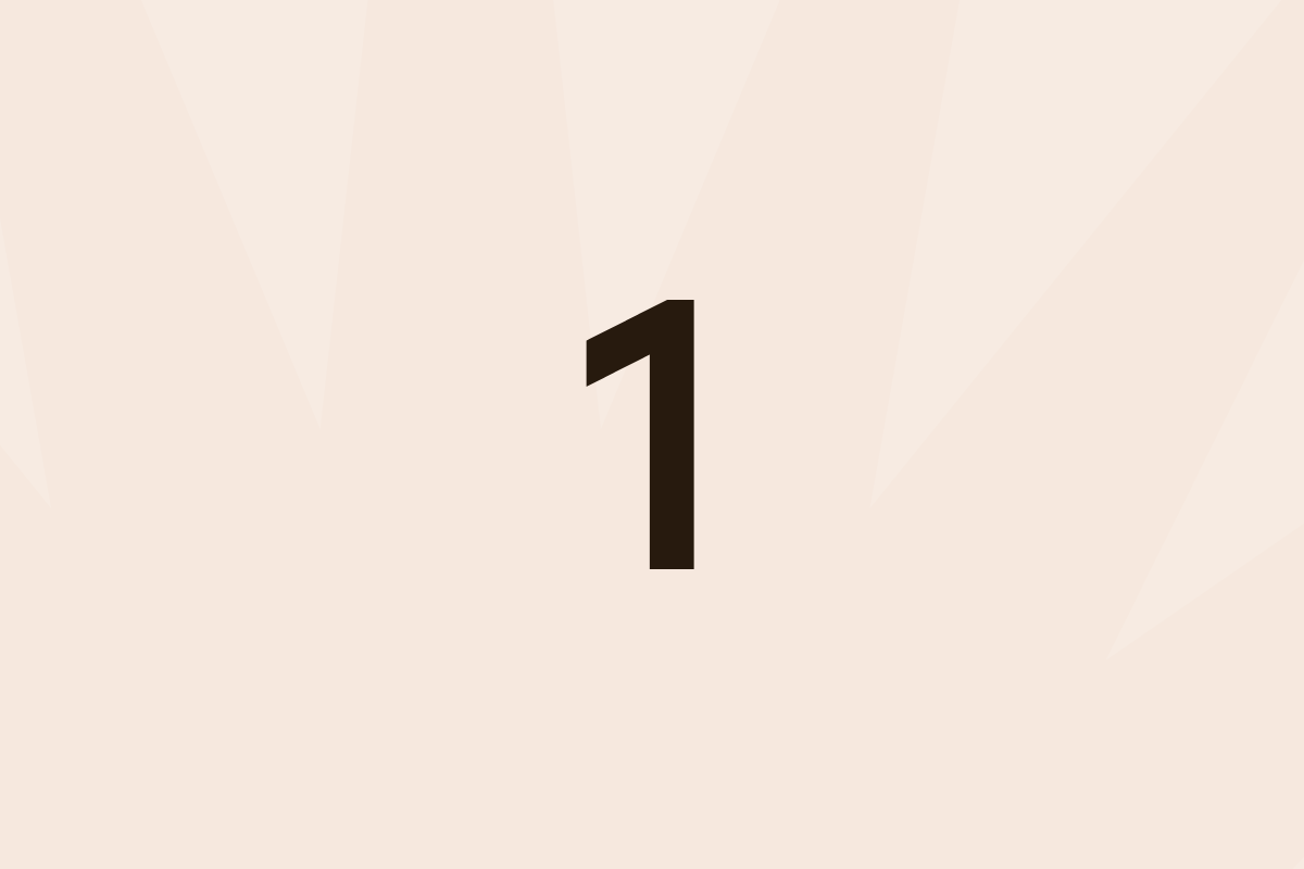 Black number one centered on a light beige background with abstract sunburst shapes.