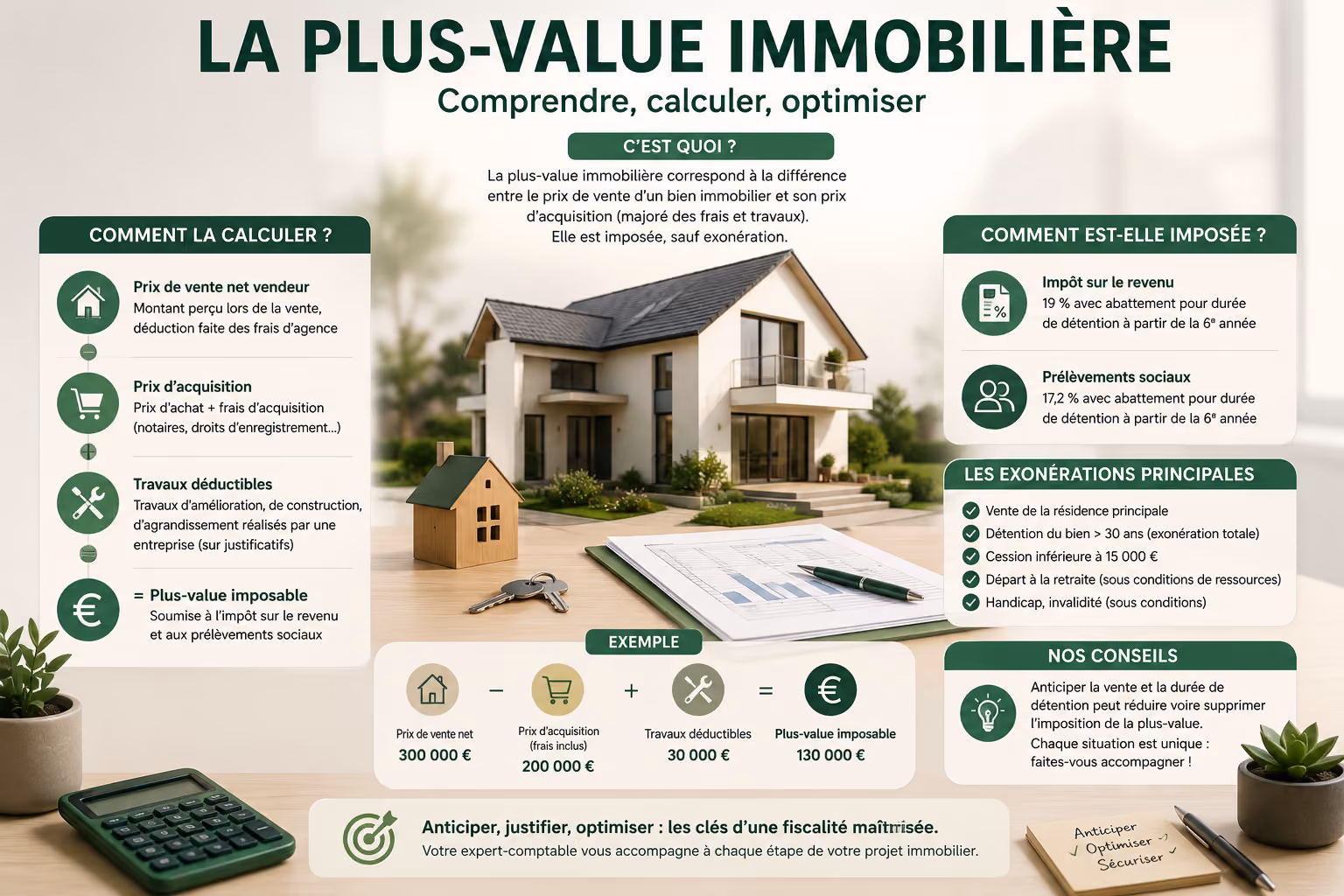 Plus-value immobilière 2026 : calcul, abattements et exonérations