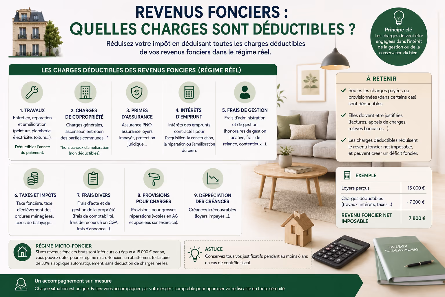 Revenus fonciers : la liste des charges déductibles en 2026