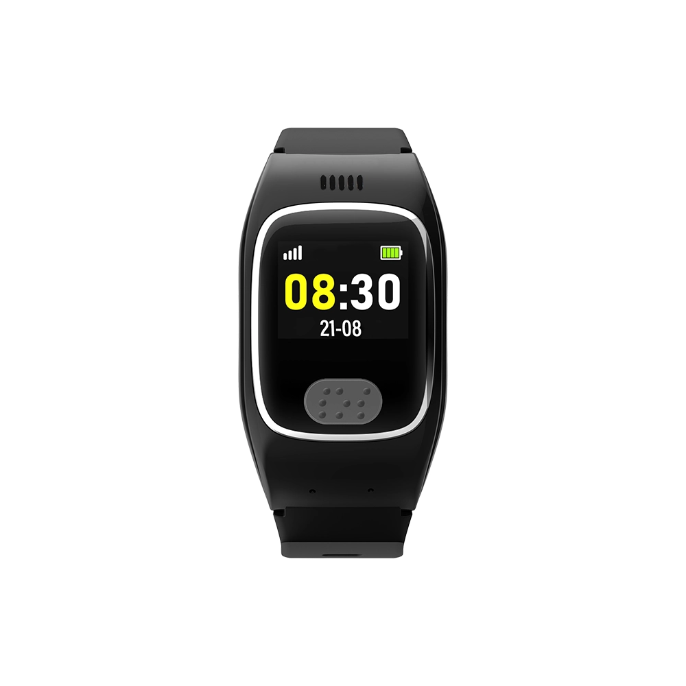 Schwarze Smartwatch von vorne auf weißem Hintergrund