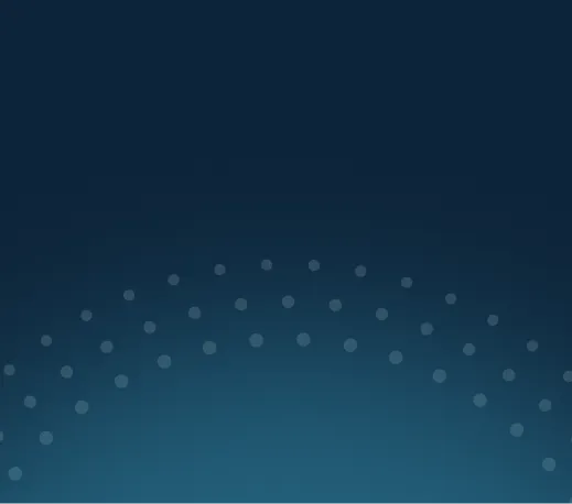 Dark blue gradient background with a curved pattern of small dots near the bottom.