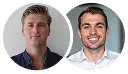Two men in circular frames, one with short blond hair and blue shirt, the other with dark hair, beard, and white shirt.