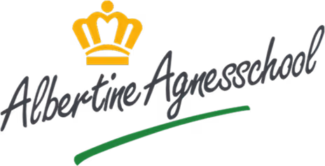 Albertine Agnesschool logo with a gold crown and green underline.