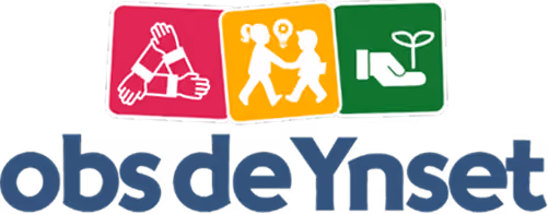 Logo met drie gekleurde vakken met symbolen en de tekst obs de Ynset eronder.