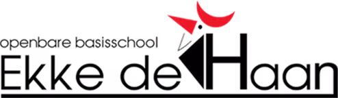 Logo van openbare basisschool Ekke de Haan met rode kraanvogel boven de letters.