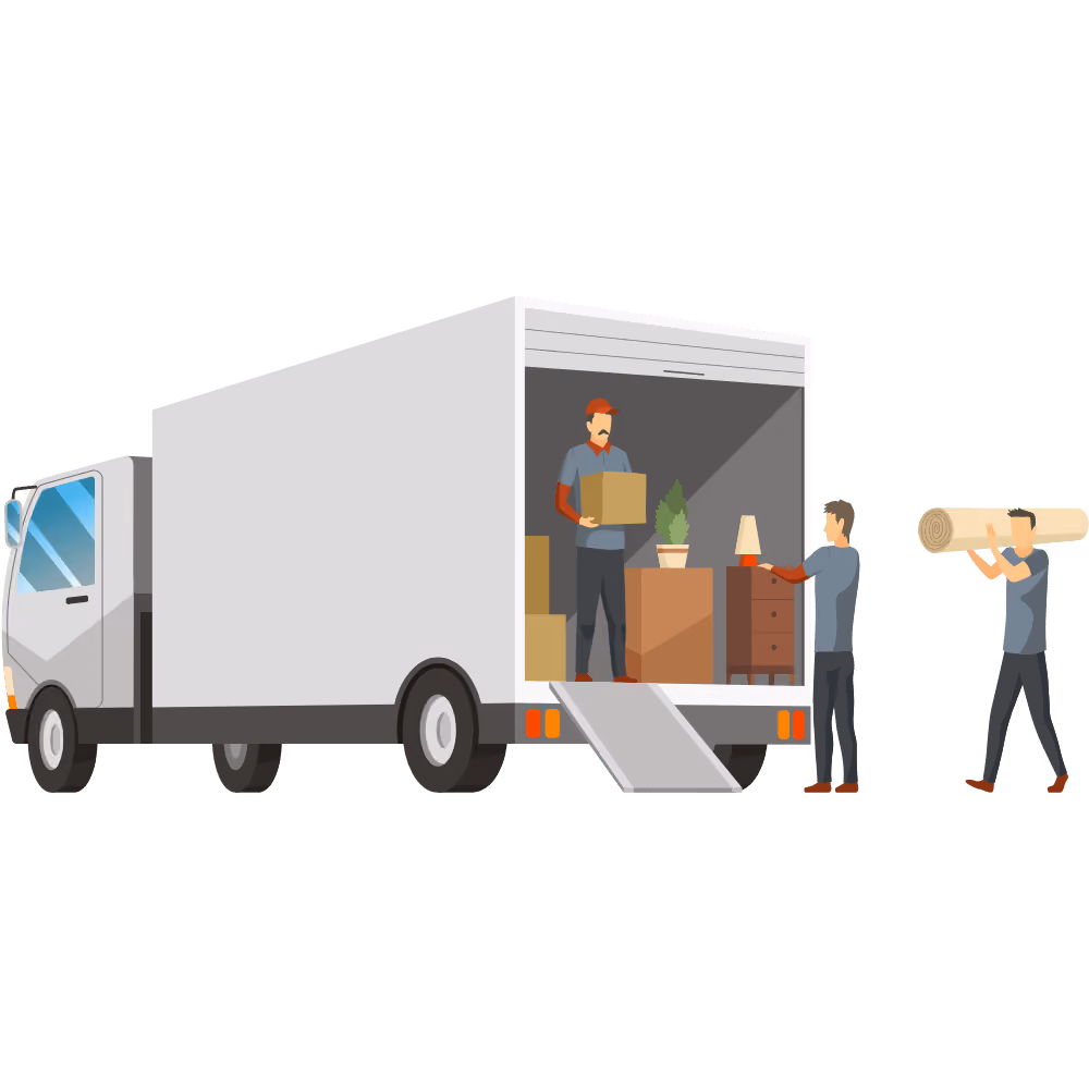Umzugsteam bei der Be- und Entladung eines Transporters