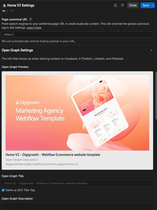 Digigrowth Webflow Template Meta Configuration | BRIX Template