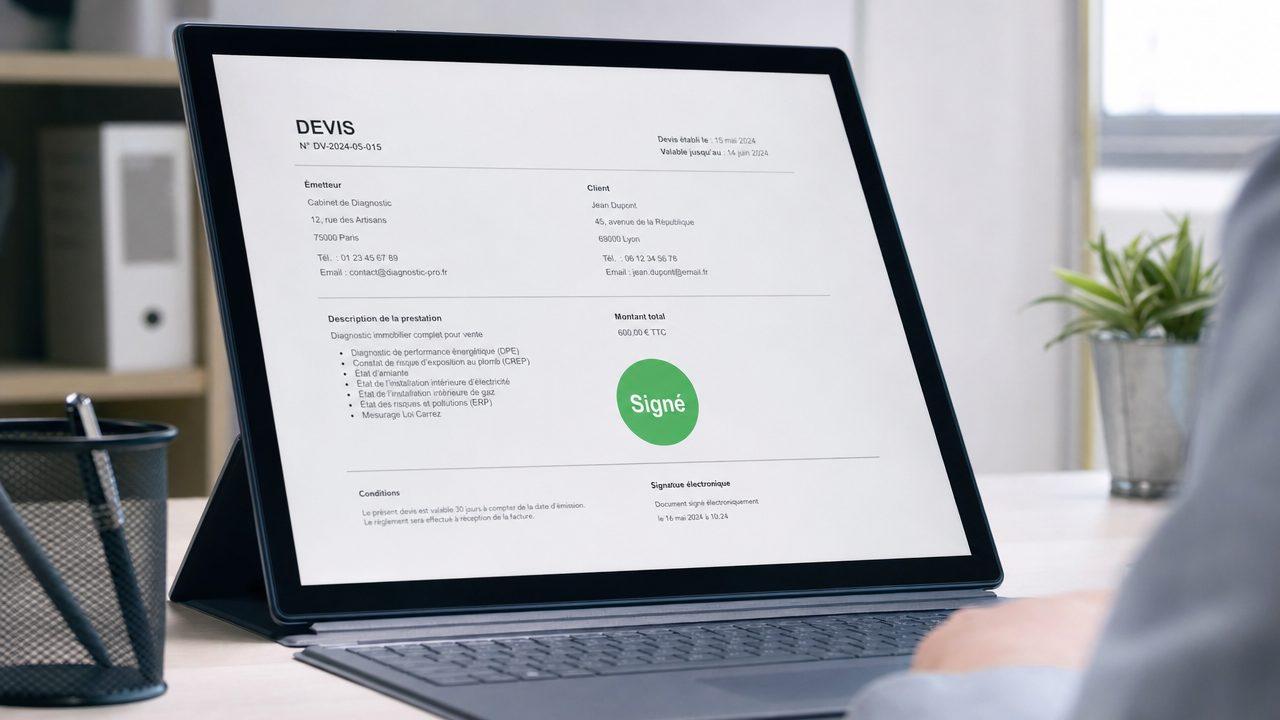 Signature électronique d'un devis de diagnostic
