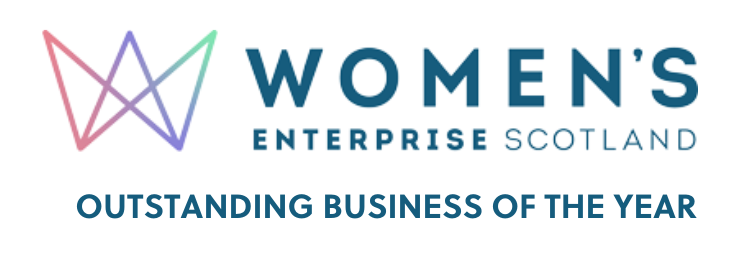 Women's Enterprise Scotland logo with crown icon and text Outstanding Business of the Year.