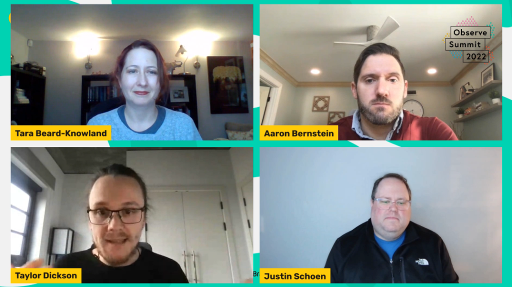 Aaron Bernstein, Walmart; Justin Schoen, Microsoft; Tara Beard-Knowland GSK discussed; and Taylor Dickson, Brandwatch.
