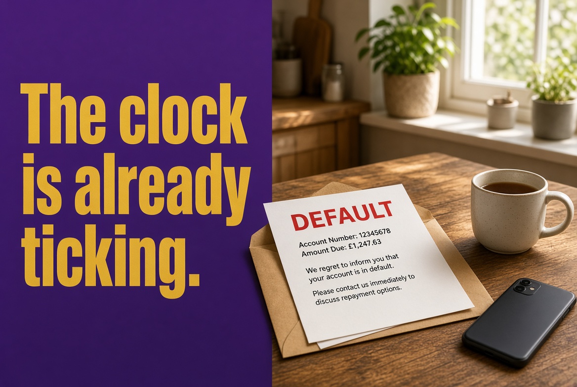 Overdue debt letter shows the account has defaulted while time continues to run out