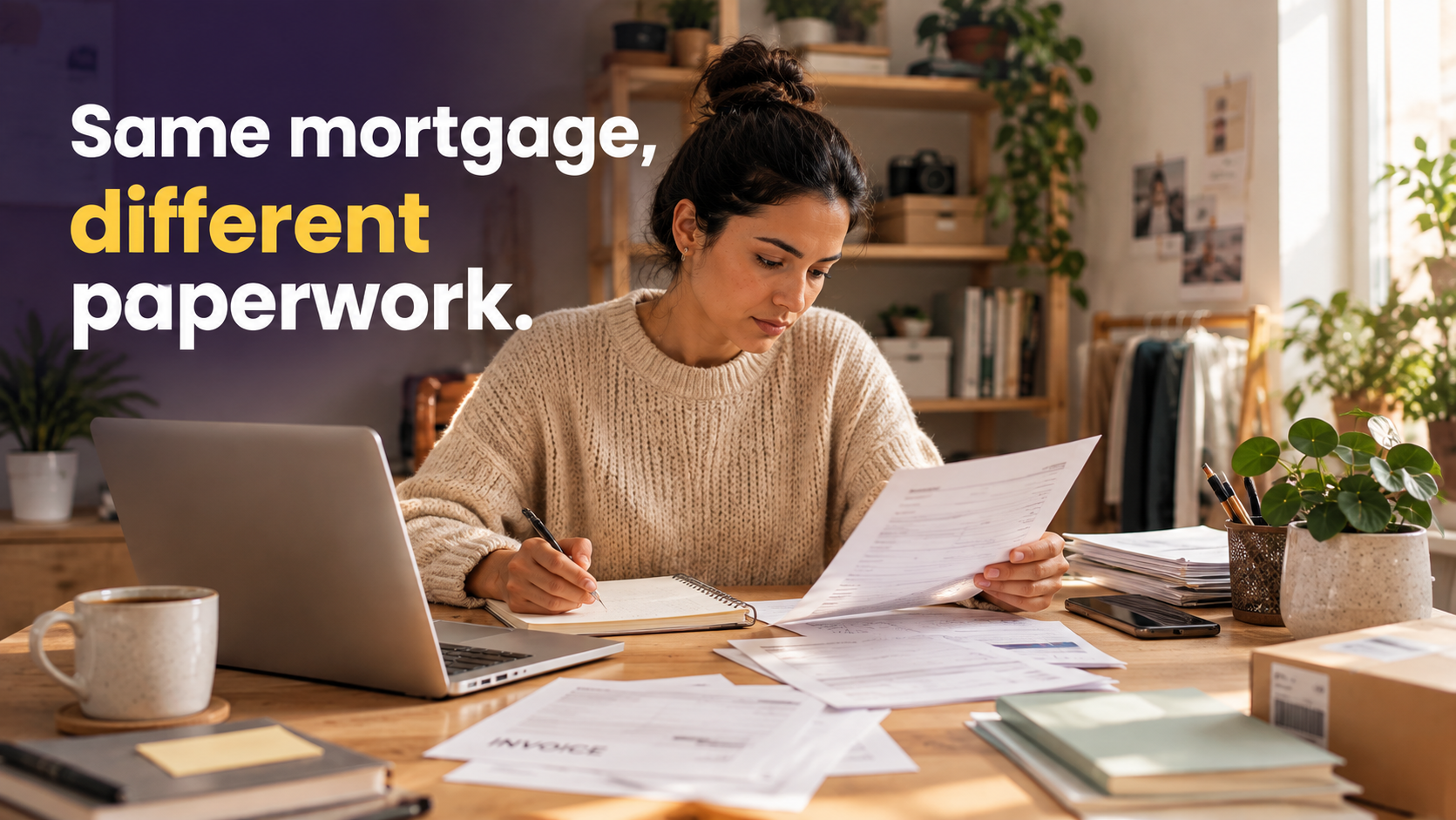 Woman reviews different paperwork for the same mortgage, showing the process can change even when the loan stays the same.