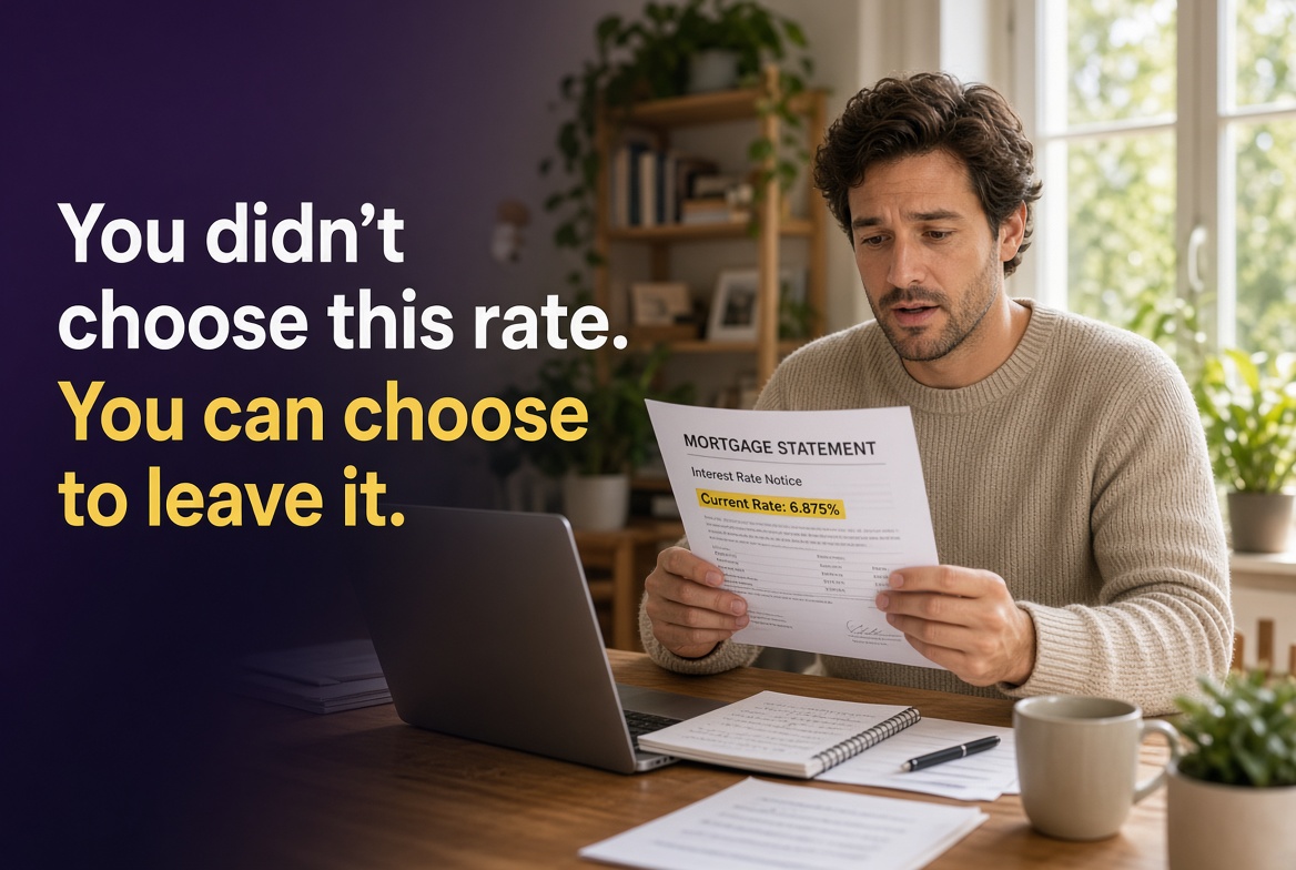 A man looking surprised while reviewing a mortgage statement.