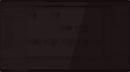 Screenshot of a software interface showing a flowchart with connected blocks and menus.
