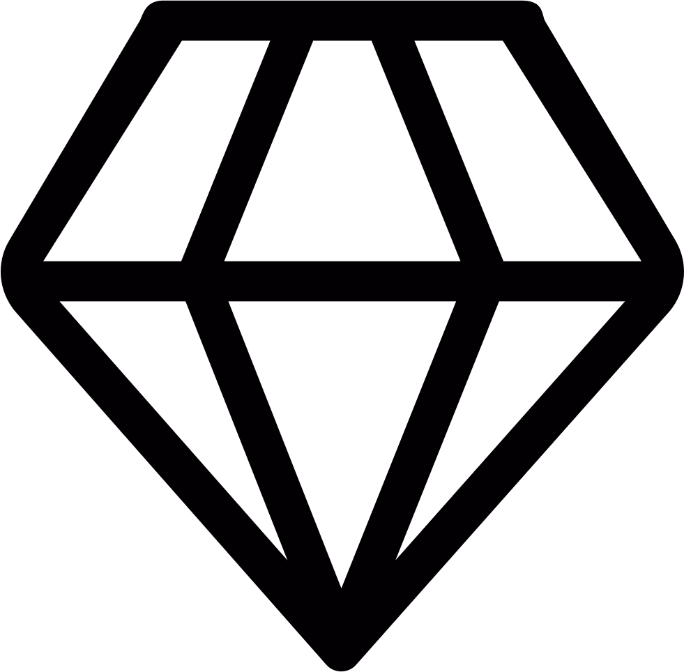 Black outline of a diamond shape with visible facets on a transparent background.