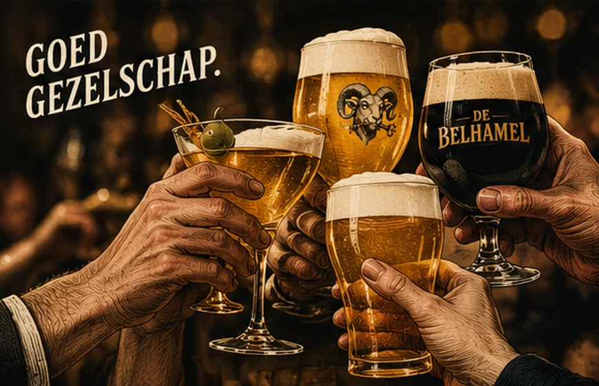 Gegraveerde poster: glazen die proosten, Goed gezelschap