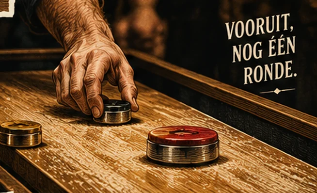 Gegraveerde poster: shuffleboard, Vooruit, nog één ronde