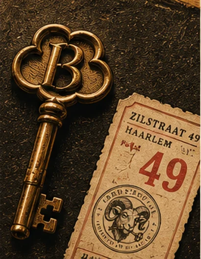 Gegraveerde poster: de ram met de sleutel van nummer 49