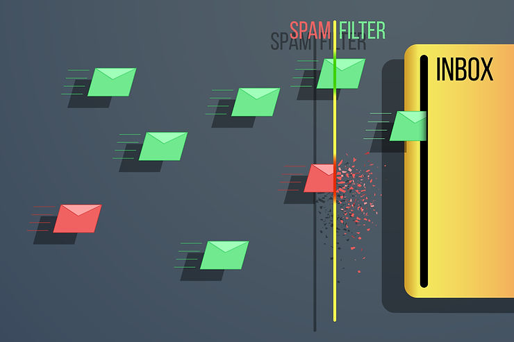 fast moving email icon with filter before going to inbox