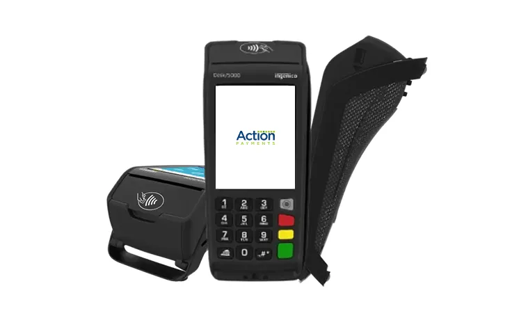 Black card payment terminal with keypad and screen displaying the CARDIUM logo, alongside a portable card reader.