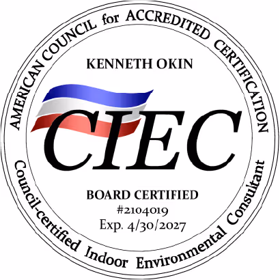 American Council for Accredited Certification Council-certified Indoor Environmental Consultant Kenneth Okin, Board Certified.