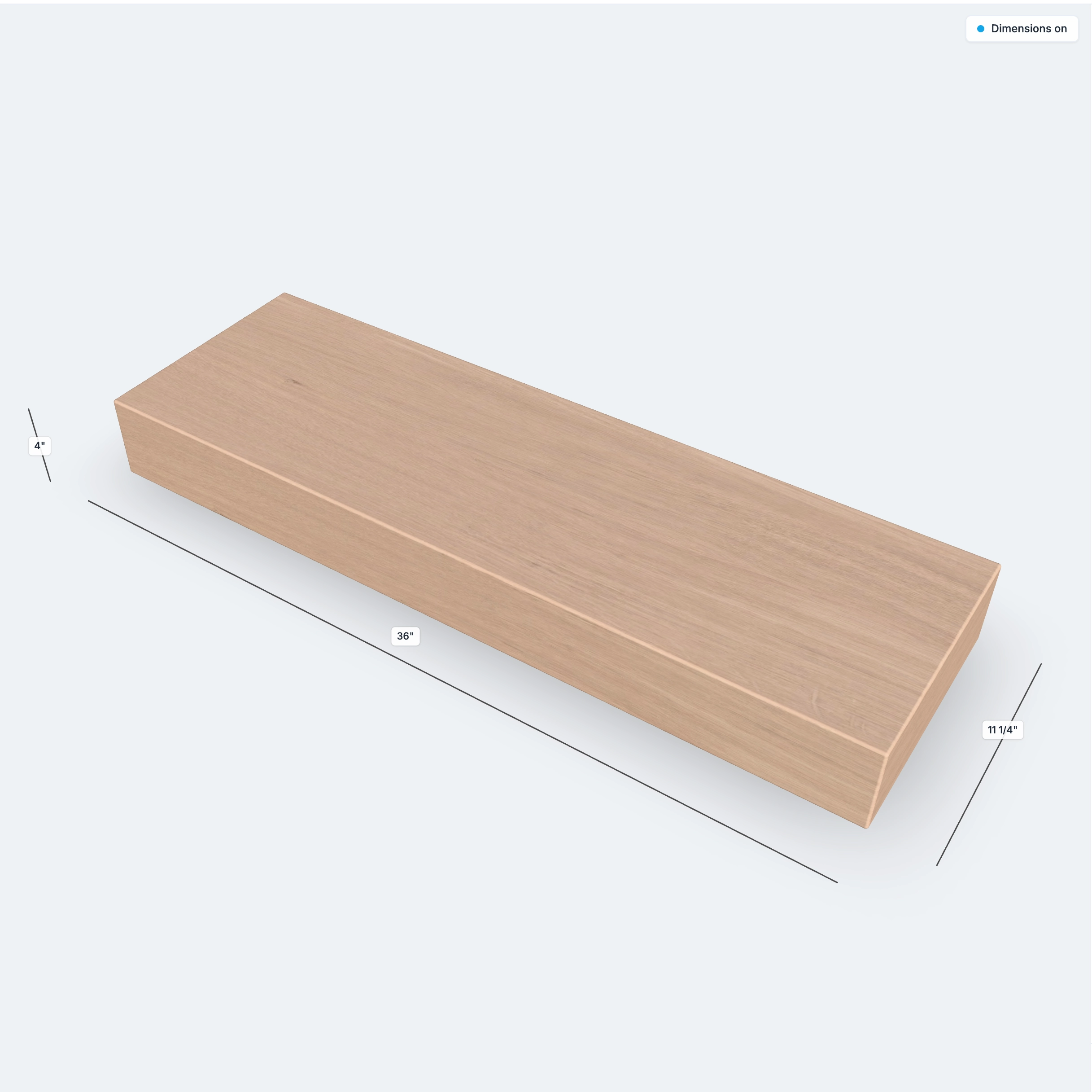 Rectangular wooden plank with dimensions labeled: 36 inches long, 11 1/4 inches wide, and 4 inches thick.