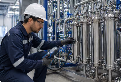 Técnico de Suintec inspeccionando un sistema de filtración en planta