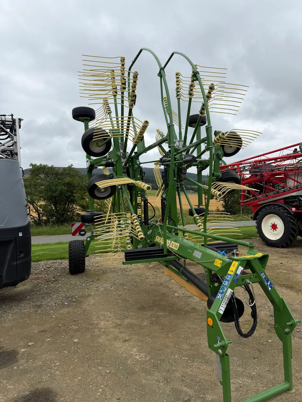 New KRONE Swadro TC 760 twin-rotor centre-delivery rake with an adjustable 6.8–7.6 m working width. Enquire with C T Scott.